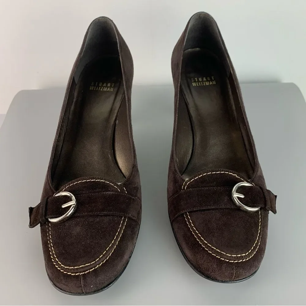 Stuart Weitzman Women's Shoes Pumps Size 9 Suede Brown Buckle Designer Luxury - Picture 3 of 13